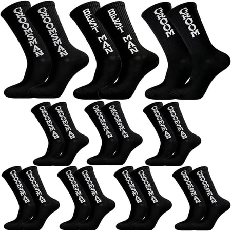 10 Pairs Groomsmen Funny Socks for Wedding Black Crew Socks with Best Man and Groom Messages