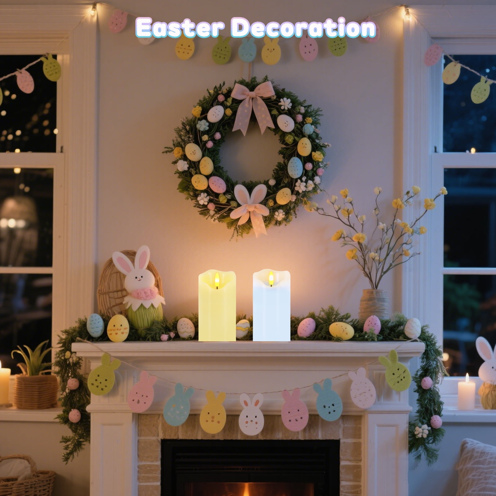 Flameless Candles Light, Set of 2 6"x3" Flickering Pastel Spring LED Candles with Remote & Timer, Dimmable Real Wax Easter Pillar Candles Battery Operated for Home Spring Easter Decor