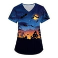 thumbnail image 2 of QHRMKOG Womens Halloween Tops Oversized Short Sleeve V Neck Print Pockets Shirts Fashion Outfits Trendy Uniform Suit Blue 2XL, 2 of 4