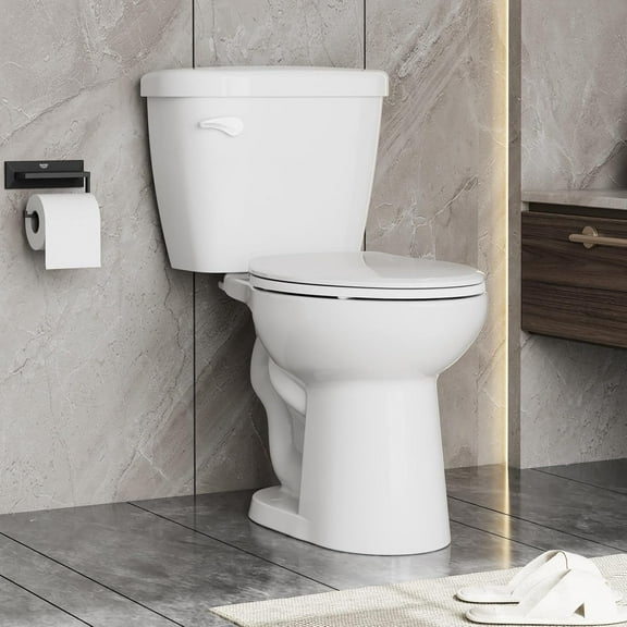 Studyset Two-Piece Elongated Toilets, 19" Extra Elongated Toilet Bowl with Soft Close Seat & 1.28 GPF Single Flush, 12" Rough In Universal Height Toilet for Bathrooms