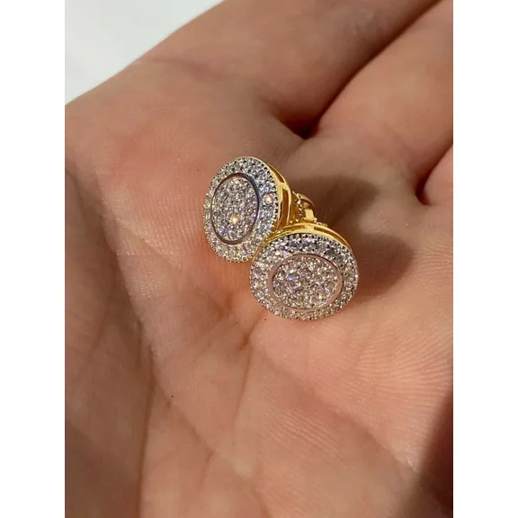 2Ct Round Cut Lab Created Diamond Men's Cluster Stud Earrings 14K Yellow Gold Plated