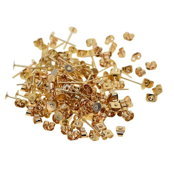 100 Pares de Pendientes de Hierro Perfecl Dorado claro Postes y respaldos para aretes