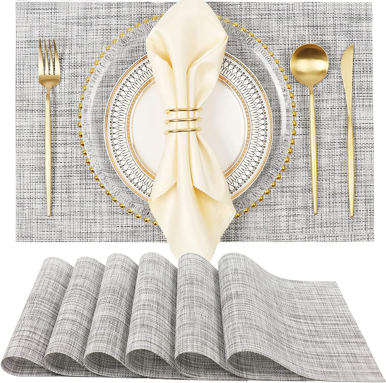 Goodwill Placemats Set of 6 Woven Vinyl Washable Placemats Heat Resistant Placemats Stain