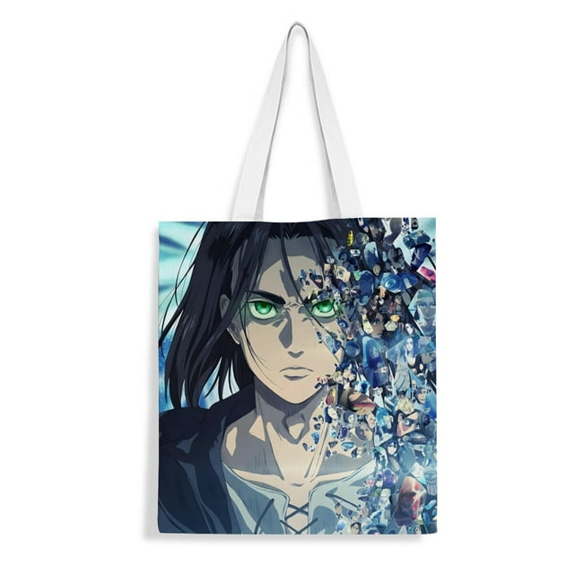 Attack on Titan Bolso de tela con estampado de lienzo para mujer, bolsa de compras reutilizable y estética, con cremallera interior, regalo para mujer,40*40cm.