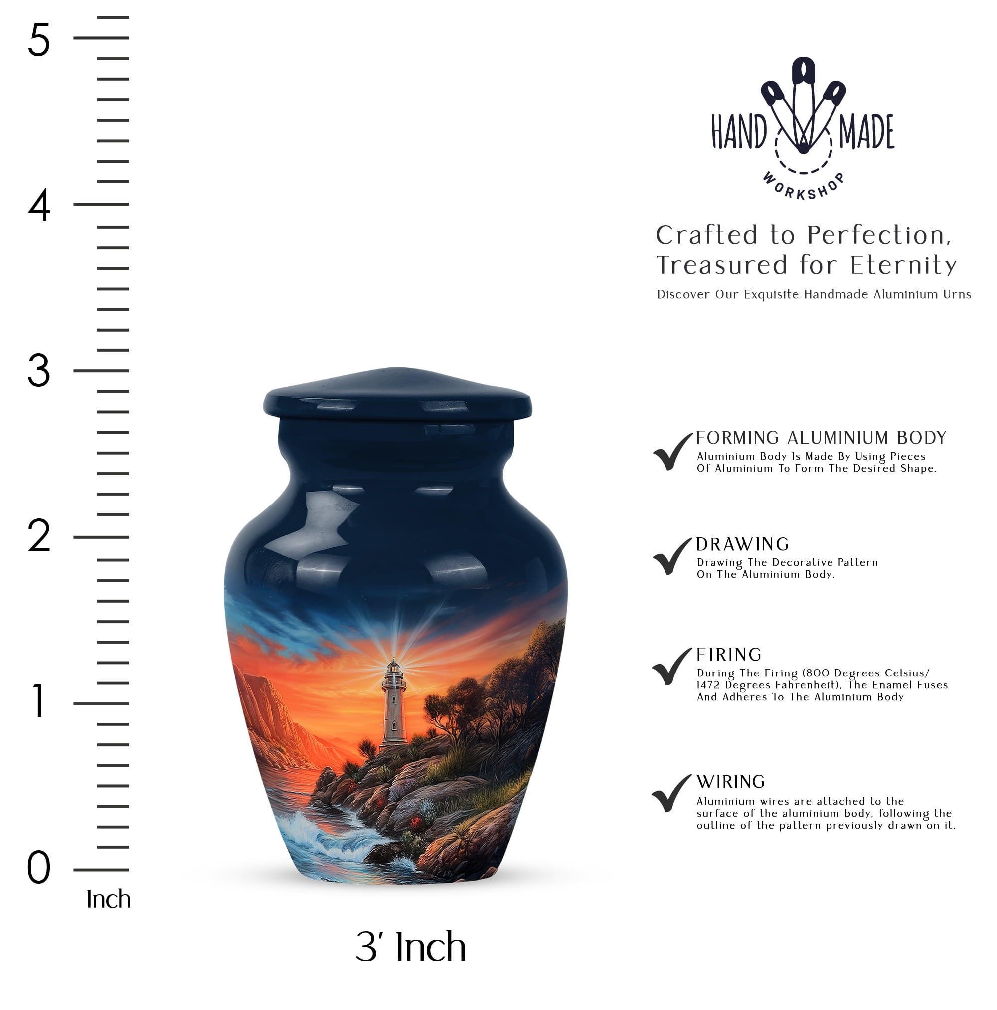Lighthouse Keepsake Urns For Human Ashes For Boy, Orange Small Urn For Mom And Dad, Blue Keepsake Urns For Human Ashes Adult Female Small, Miniature 3 Inch