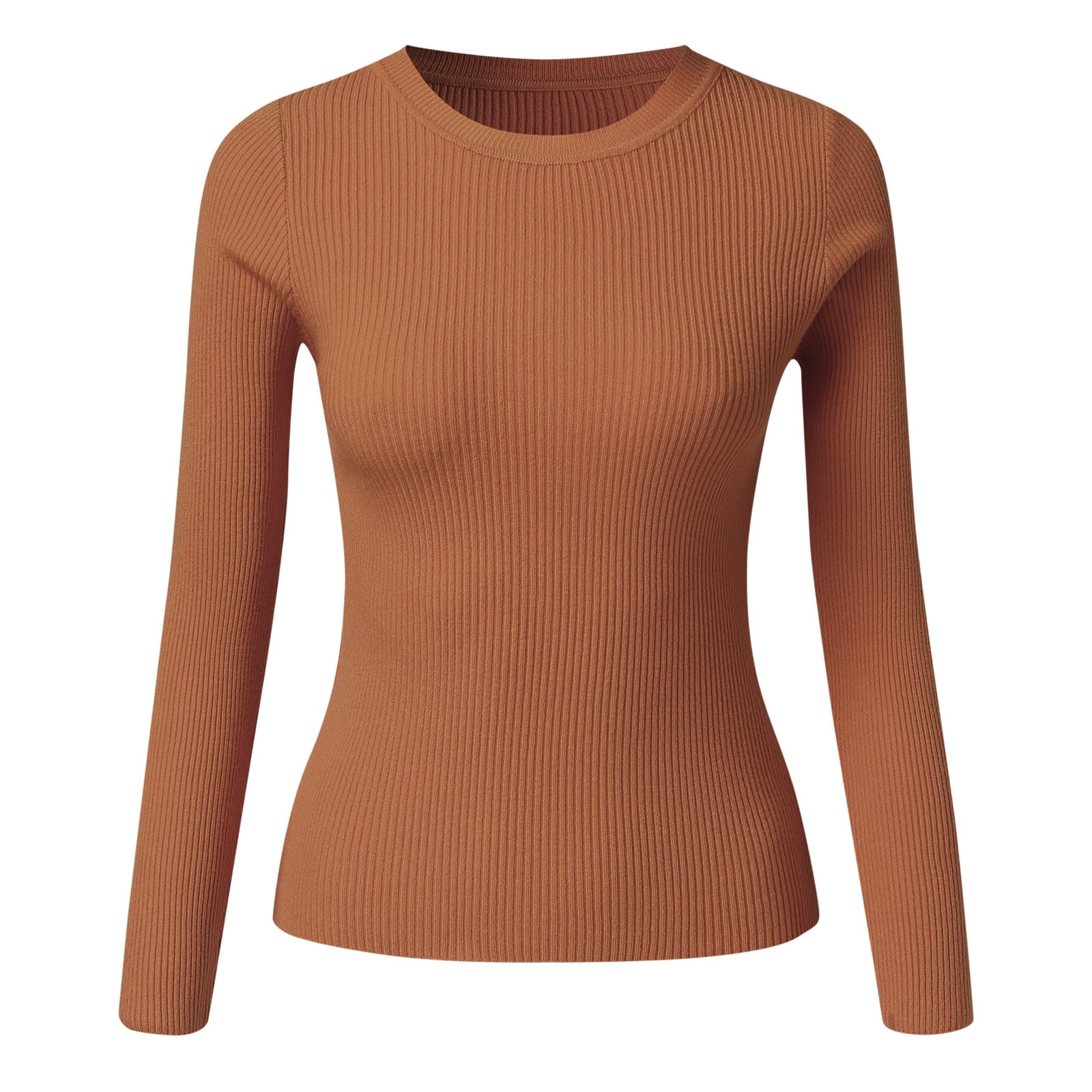 Womens Sweaters Women Casual Multicolor Basic Round Neck Solid Color Knit Long Sleeve Bodysuit Top Womens Tops Crop Tops B One Size - image 4