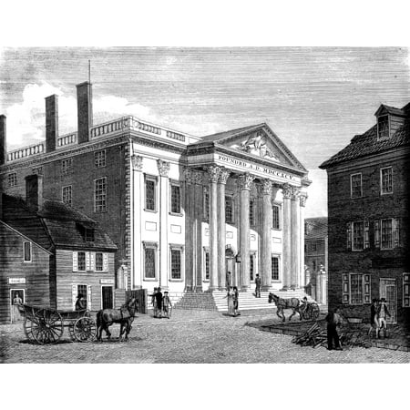 First Bank Of US 1799 Nthe First Bank Of The United States In Third Street Philadelphia Line Engraving 1799 By William Birch & Son Rolled Canvas Art - (24 x 36)