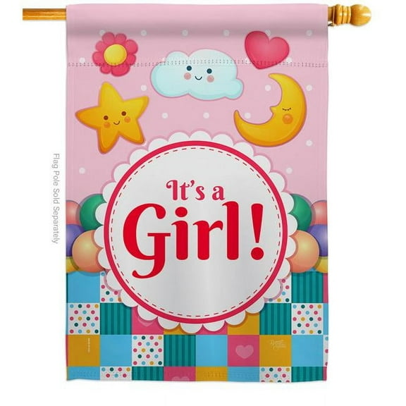 Breeze Decor H115216-BO Its a Baby Girl Celebration New Born Double-Sided Garden Decorative House Flag, Multi Color