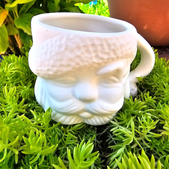 Santa's Head Mug 4.2" IN STOCK Ceramic Bisque Ready To Paint Pottery