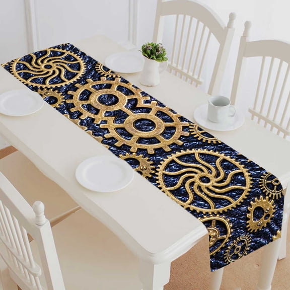 PKQWTM Steampunk Mechanical Cogs Gears Wheels Cotton and Linen Table Runner Kitchen Dining Room Supplies Size 14x72 Inch