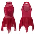 thumbnail image 5 of YIZYIF Kids Girls Sequins Mesh Patchwork Skating Leotard Mock Neck Sleeveless Lyrical Modern Solo Dance Wear, 5 of 6