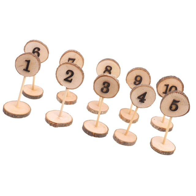 Números de mesa de madera rústica del 1 al 10, soporte para rebanadas de troncos, decoración para banquetes de boda D