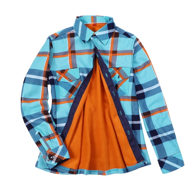 WEAIXIMIUNG Button Down Shirts for Women Long Sleeve Casual Women's Plaid Lined Jacket Button Up Fuzzy Shirt Checkered Flannel Blouse