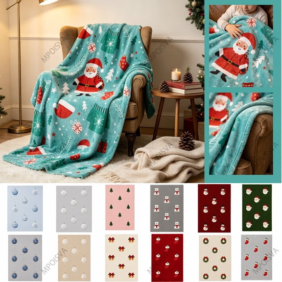 Christmas Throw Blanket Extra Large Santa Claus Christmas Tree Pattern Soft & Cozy for Bed Sofa Christmas Decorations Home Decor Gifts by MPOISVA
