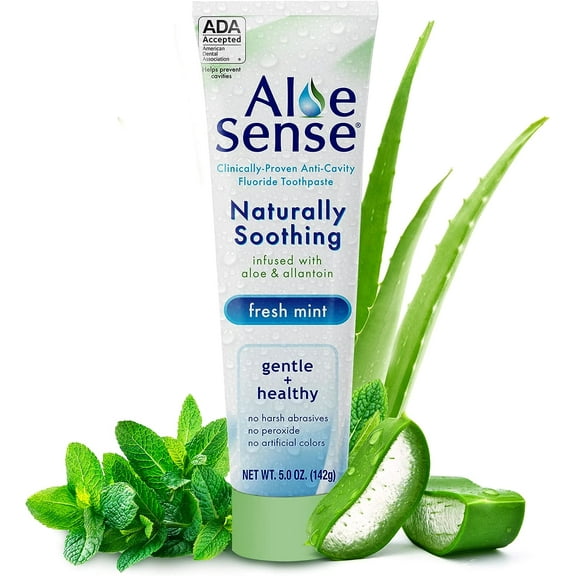 AloeSense Naturally Soothing Fluoride Toothpaste, Fresh Mint, 5 oz (1 Count)