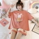 thumbnail image 1 of Conjunto de pijama de verano de manga corta para mujer, pantalones cortos, ropa de hogar con dibujos animados, holgada, bonita, informal, sencilla y con contraste de color, 1 of 5