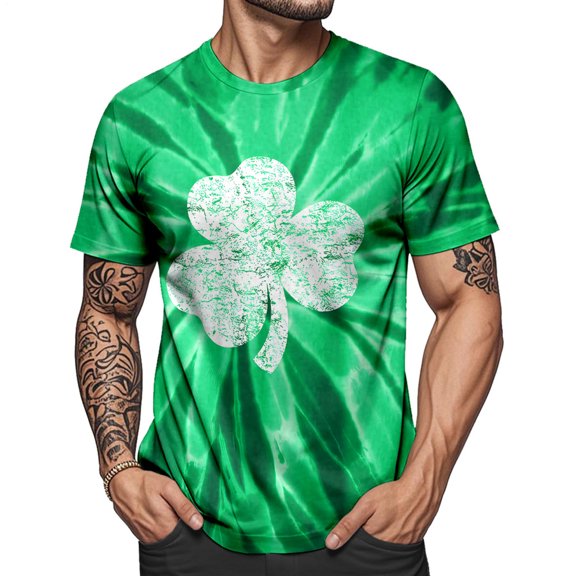 Yopmin Men's St. Patrick's Day T-Shirt Tie Dye Clover Crew Neck Tee Shirt Short Sleeve Casual Tops for Parties