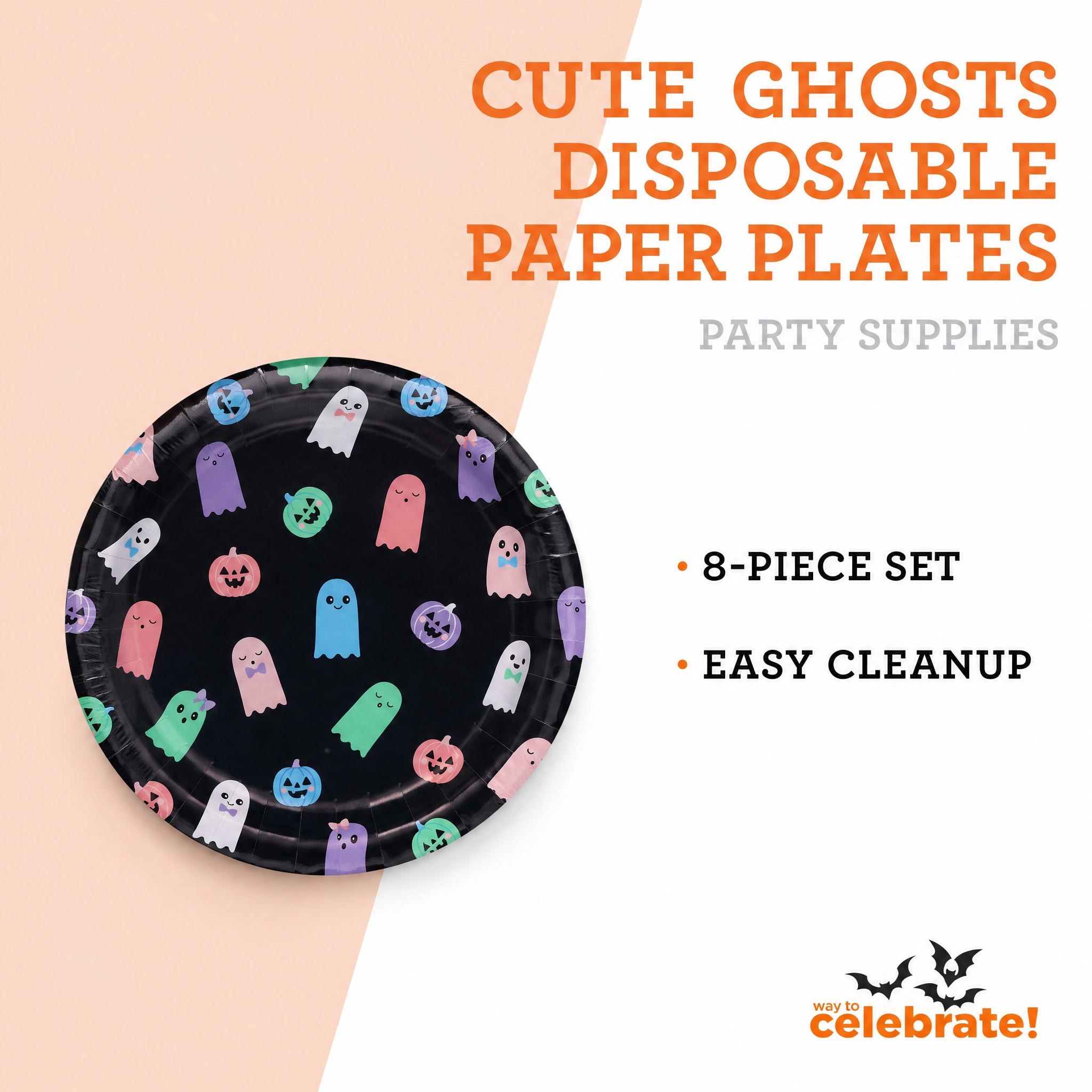 Cute Ghosts Disposable Paper Plates, Multicolor, 8.5", 8 Count, Halloween by Way To Celebrate