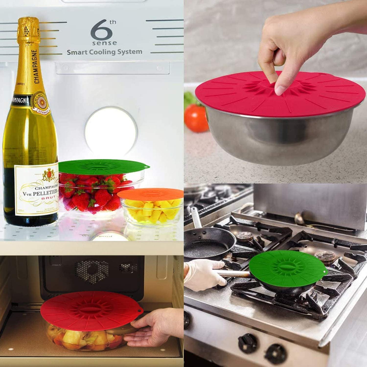 Couvercle Silicone pour Alimentaire, 5 Tailles Réutilisable