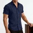 thumbnail image 5 of Mifsaly Men's Linen Shirts Casual Button Down Short Sleeve Shirt Lightweight Breathable Vacation Summer Beach tops Regular Fit Business Casual Tropical Outfits Navy,XXXL, 5 of 8