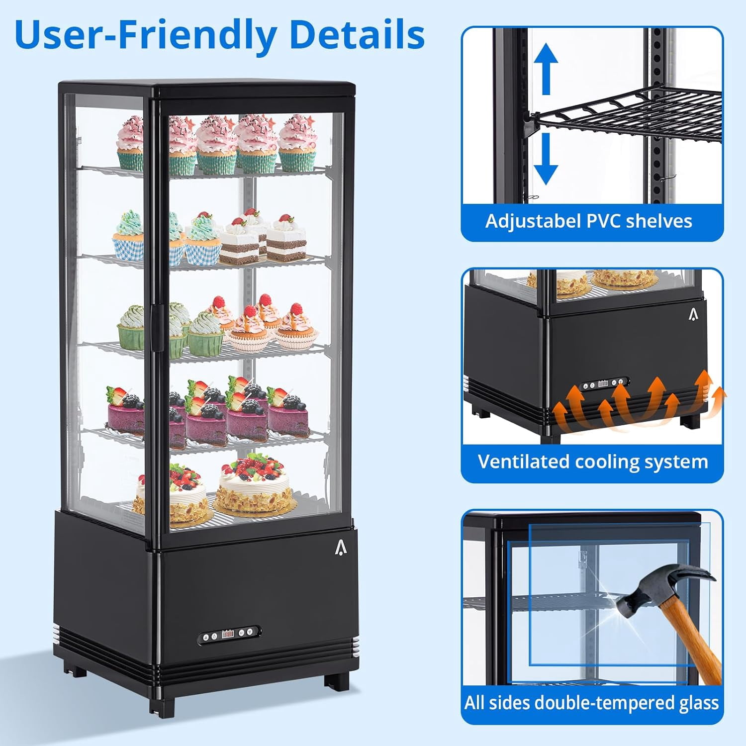 Ataucjin Commercial Refrigerator - 3.46 cu.ft. 98L, Upright Beverage Cooler, Countertop Design with LED Light, Ideal for Home, Store, Gym, Office, and Cafe Restaurant