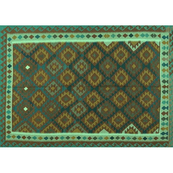 Ahgly Company Indoor Rectangle Oriental Turquoise Blue Traditional Area Rugs, 3' x 5'