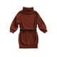 thumbnail image 3 of Niños Niñas Vestido de suéter de punto Manga larga Acanalado Cuello alto Ropa de color sólido Cinturón de cintura Otoño Invierno XBTCLXEBCO Caramelo, 5-6 años, 3 of 6