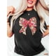 thumbnail image 1 of Chic Black T-Shirt with Pink Bow & Heart Design - Ideal Valentine's Day Gift, Women's Casual Short Sleeve Round Neck Top, Perfect for Spring/Summer, 100% Cotton Tee For Adult, Men, Women, Teen, Teena, 1 of 8