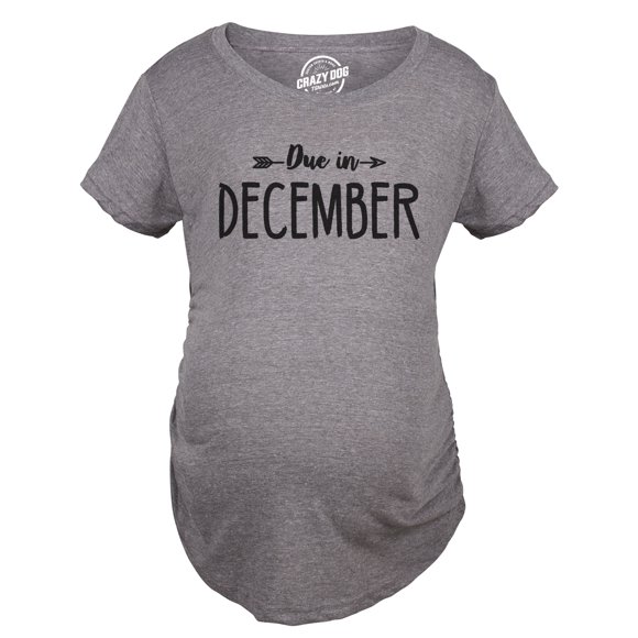 Maternity Due In December Funny T shirts Pregnant Shirts Announce Pregnancy Month Shirt (Dark Heather Grey) - XXL