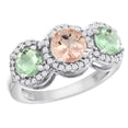 thumbnail image 1 of 10K White Gold Natural Morganite & Green Amethyst Sides Round 3-stone Ring Diamond Accents, size 6.5, 1 of 2