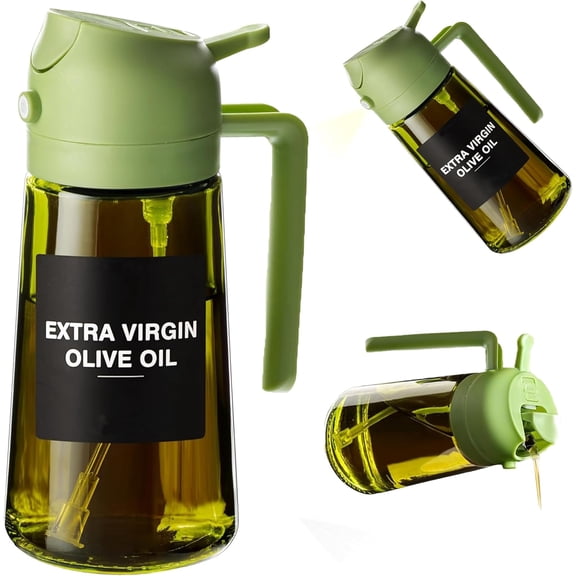 BYXAS 16oz/470ml Glass Olive Oil Sprayer for Cooking - 2 in 1 Olive Oil Dispenser for Kitchen Gadgets, Air Fryer, Salad, and BBQ - Black(Green)