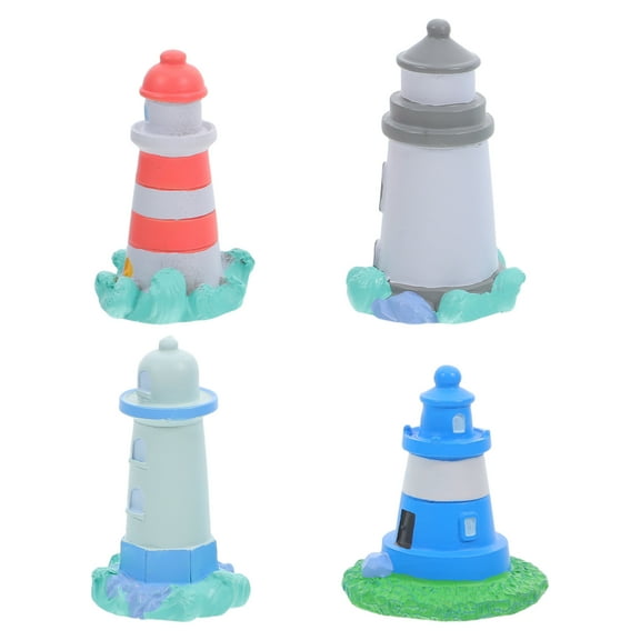 VORCOOL 4Pcs Miniature Lighthouse Decor Resin Statue for Dollhouses and Fairy Gardens