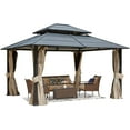 thumbnail image 3 of Hommow 12 x 14 FT Double Roof Hardtop Gazebo, Aluminum Patio Gazebo with Curtains & Netting for Backyard, Lawn and Garden, 3 of 8