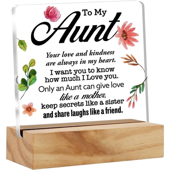 Aunt Gift Aunt Gifts From Niece Nephew, Best Aunt Desk Decor Floral to My Aunt Acrylic Desk Plaque Sign with Wood Stand Home Office Desk Sign Keepsake