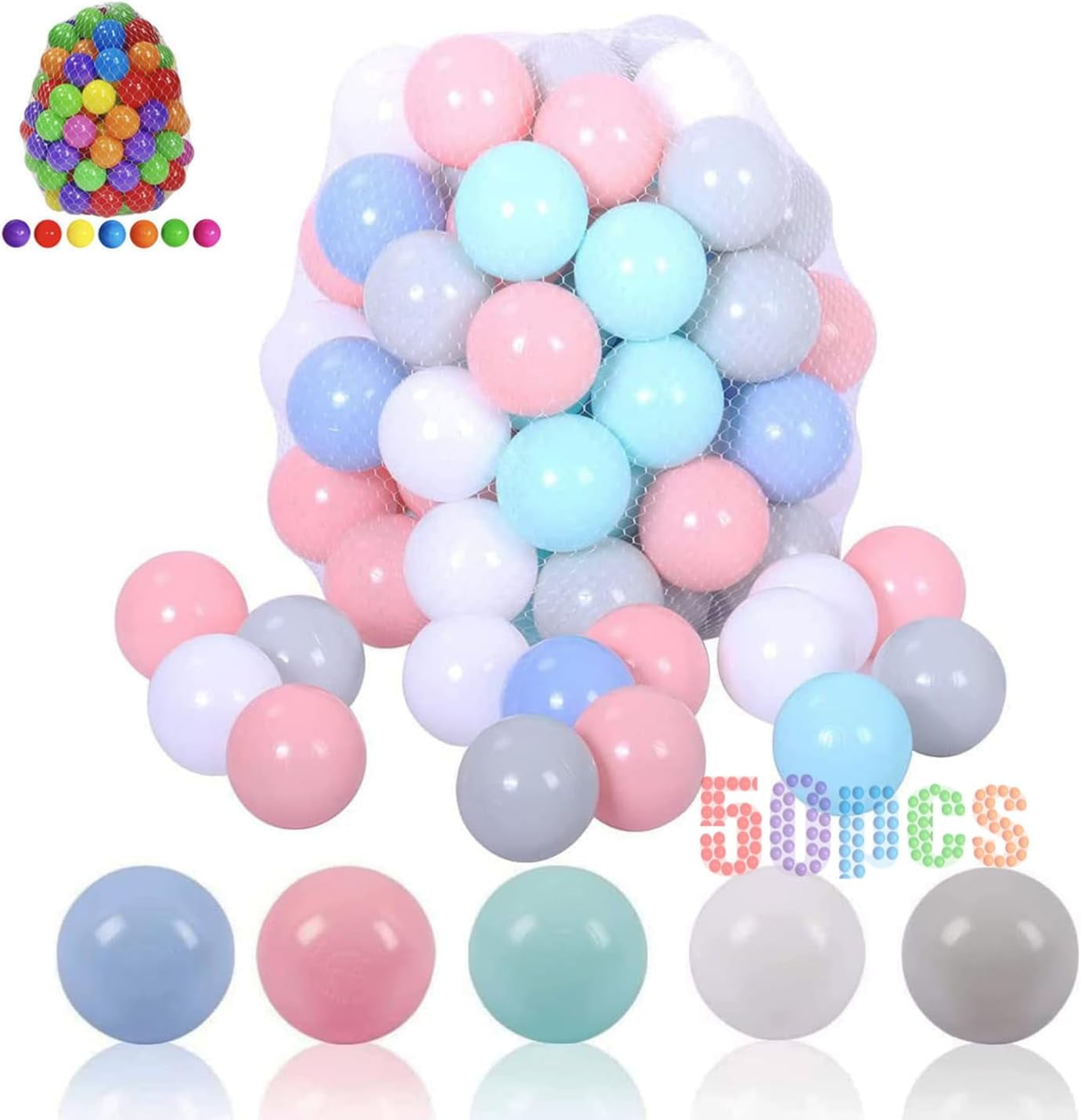 Dubbulon 50 Balles De Piscine En PE - 7 Cm - Rechargeables - Sac De Rangement - Jeux Salle De Jeu - Dès 1 An