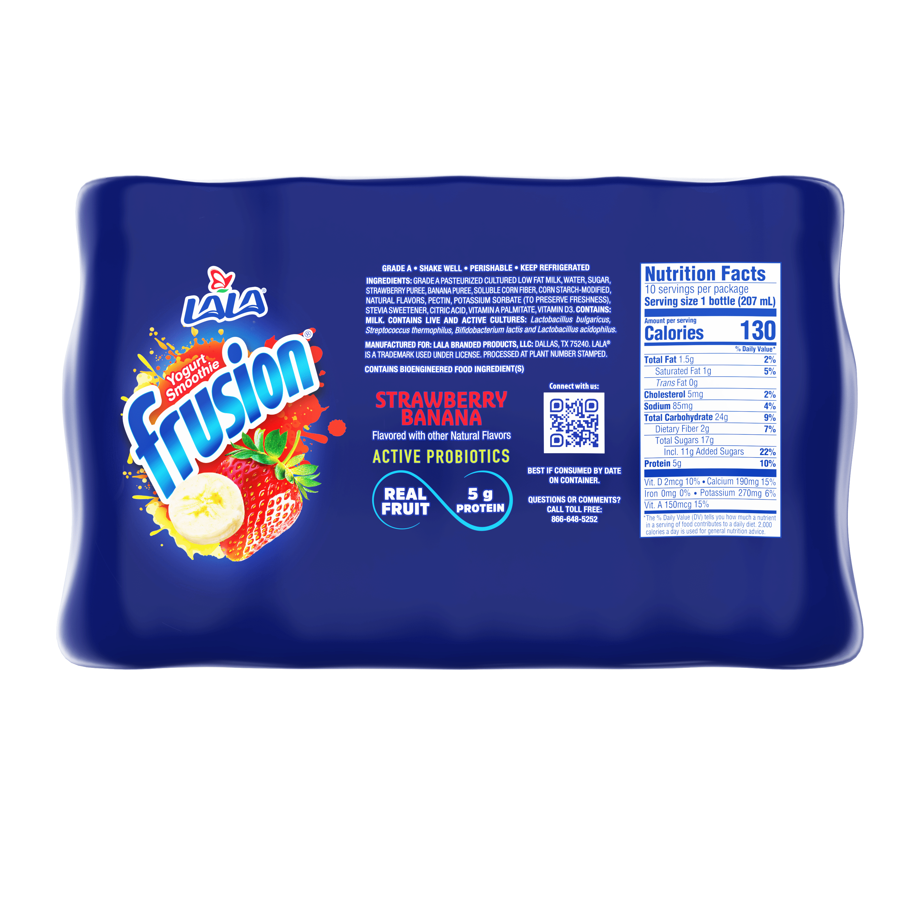 LALA Frusion Fruit Yogurt Smoothie Drink with Protein, Low Fat, Strawberry Banana, 7 oz Plastic Bottle (10 Ct)