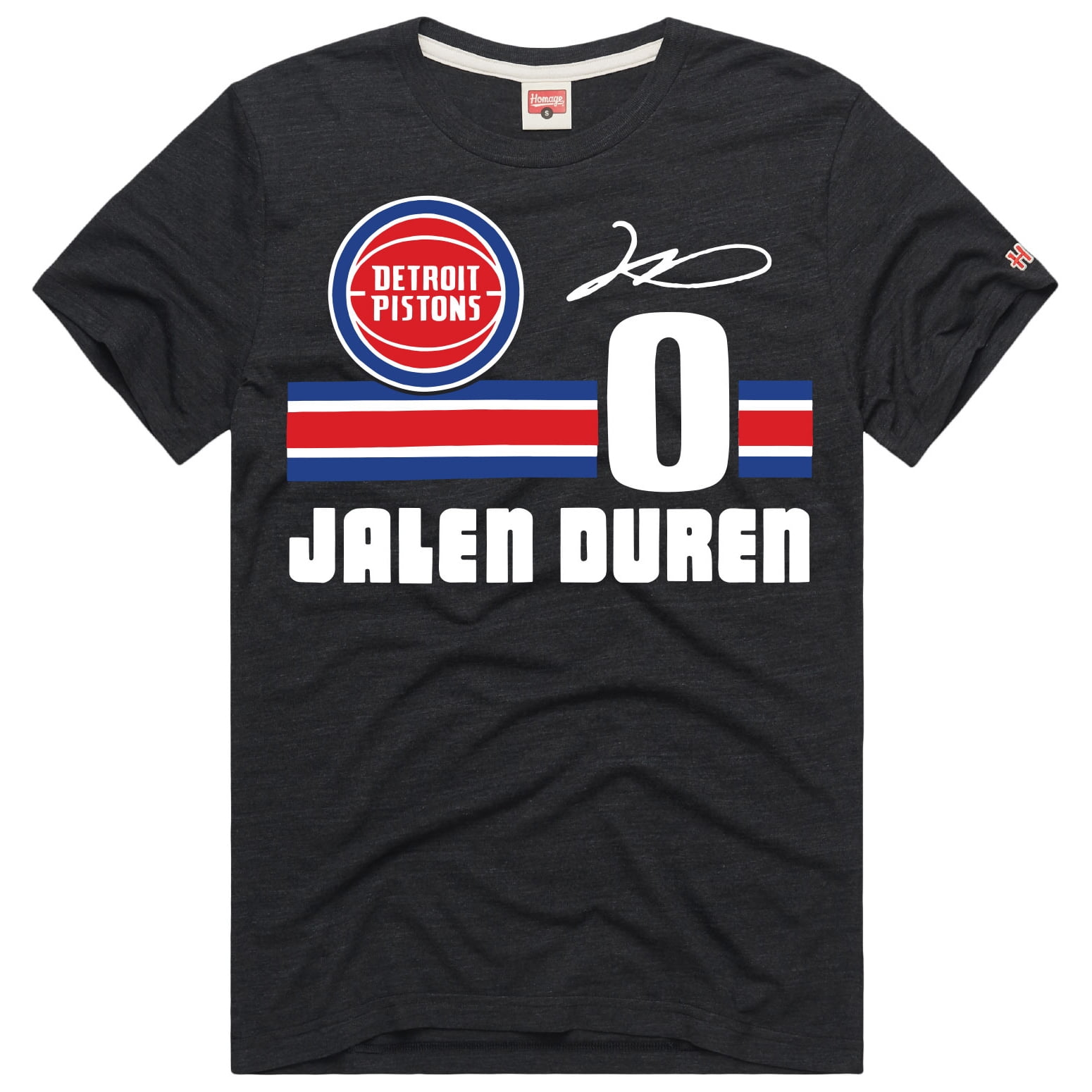 Unisex Homage Jalen Duren Charcoal Detroit Pistons Jersey Remix Tri-Blend T-Shirt