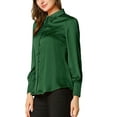 thumbnail image 5 of INSPIRE CHIC Women's Button Up Shirts Puff Long Sleeves Vintage Satin Wear-to-Work Blouse L Green, 5 of 8