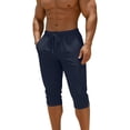 thumbnail image 7 of Hurxie Men's Linen Capri Pants Casual Lightweight 3/4 Baggy Pants Drawstring Elastic Waist Beach Yoga Pants with Pockets Navy,M, 7 of 7