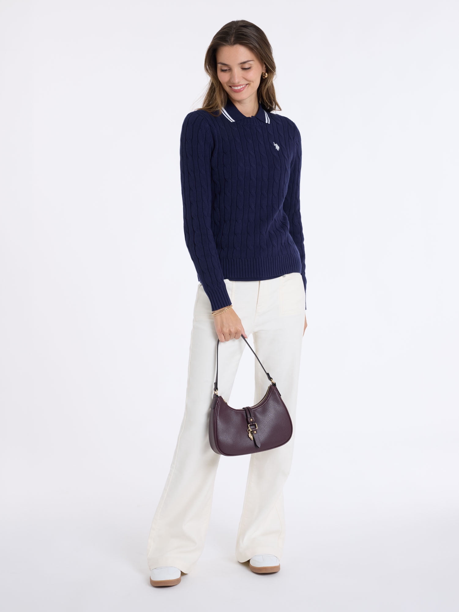 U.S. Polo Assn. Women's Classic Cable Crew Neck Sweater, Sizes XS-XL