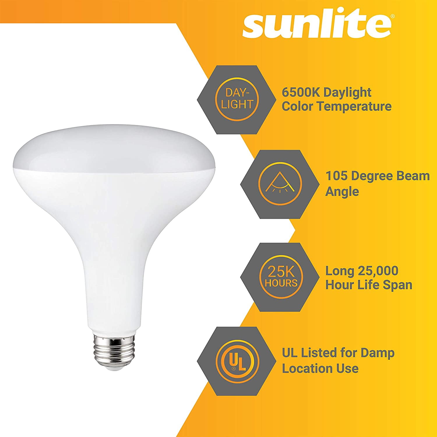 Sunlite LED BR40 Recessed Light Bulb, 14 Watts (85W Equivalent), Medium E26 Base, Dimmable,UL Listed, 6500K Daylight, 6-Pack
