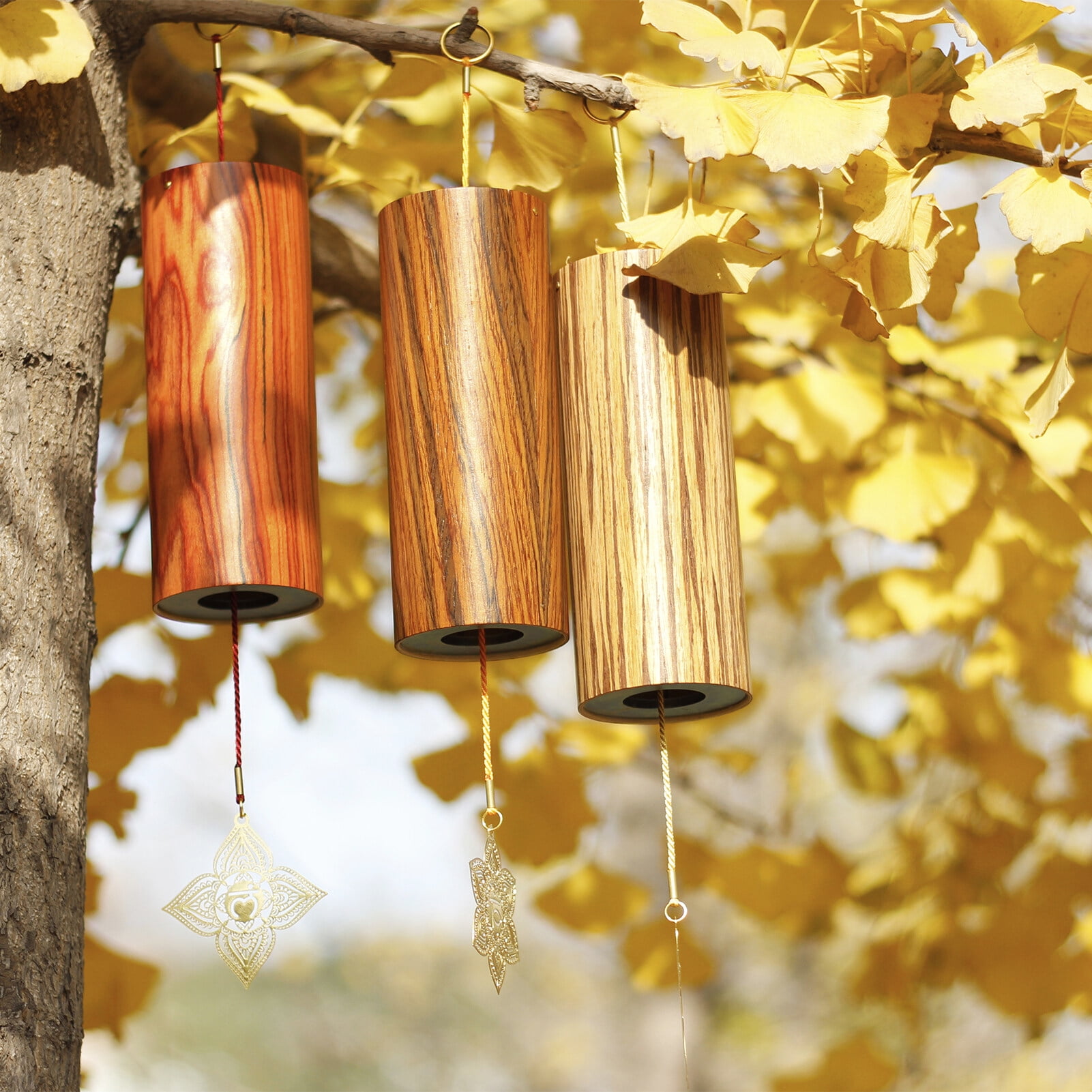 Chakra Chimes Natural Bamboo Wind Chimes Meditation Chord Windchime Windbell for Outdoor Garden Patio Home Decoration Zen Meditation Relaxation