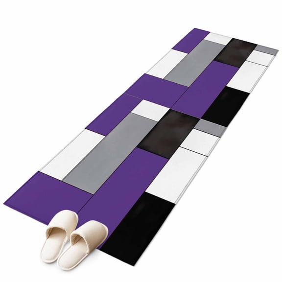 Purple Grey 2'x6' Runner Rug, Modern Purple Geometric Washable Non-Slip Area Rugs for Hallway Kitchen Floor Bedroom Entryway, Laundry Carpet Decoration Indoor Mat