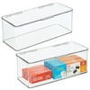 mDesign Plastic Stackable Office Organizer Box with Hinged Lid for Desk, Cabinets, Shelves, Cabinet, or Cubby - Storage for Pens, Pencils, or Envelopes - Includes 2 Bins and 32 Office Labels, Clear