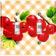 thumbnail image 1 of Metal Light Switch Plate Cover Gingham Cranberry Fruit Leaf Picnic Yellow FUT003, 1 of 13