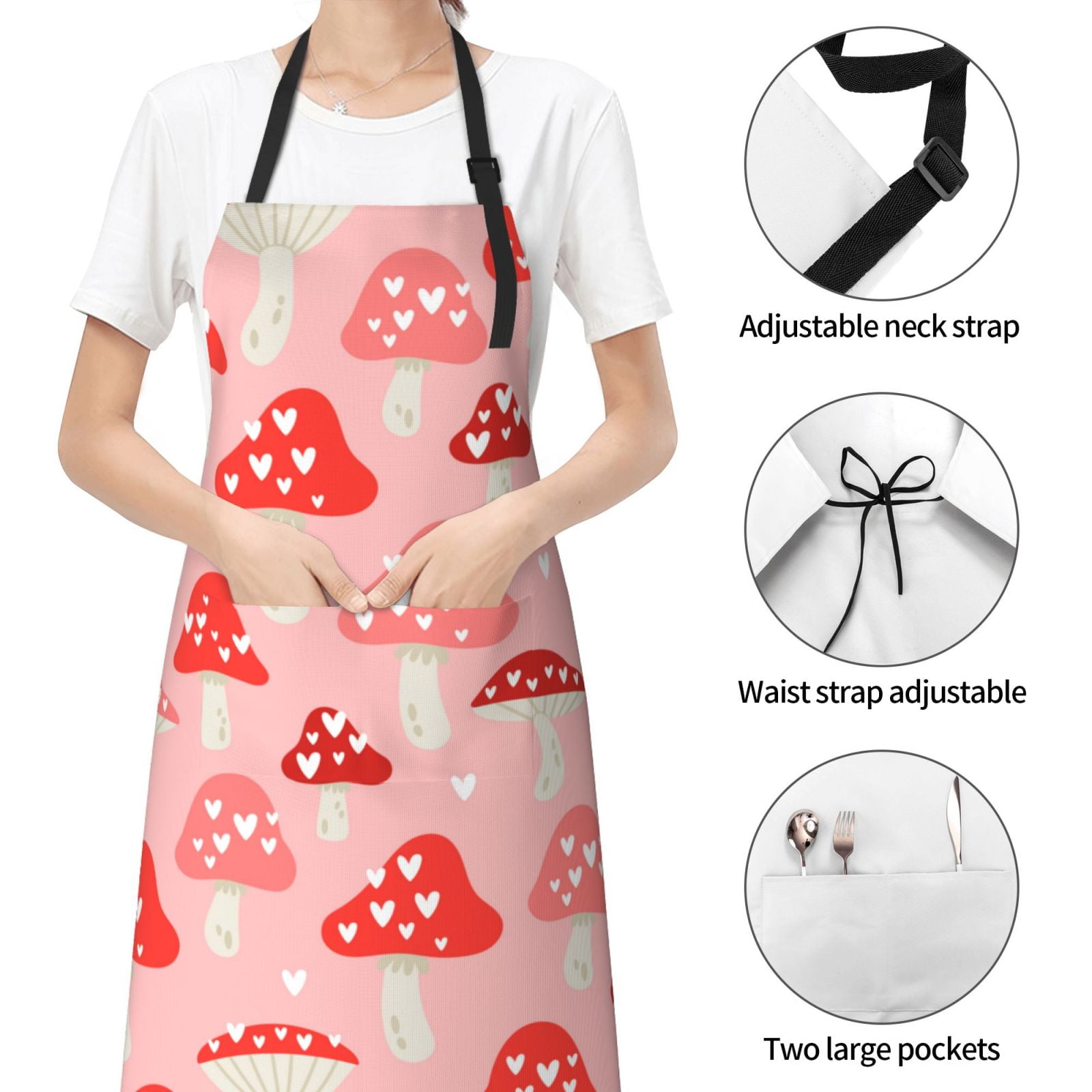 Kdxio Cute Mushroom1 Apron with Pockets Adjustable Kitchen Aprons for Men Women Waterproof Aprons for Cooking,Drawing,Crafting, Baking Household Cleaning