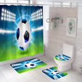thumbnail image 1 of 4 Pieces Football Shower Curtains with Non-Slip MatGlobes, Toilet Lid and Bath Mat, Vintage Waterproof Bathroom Shower Curtain with 12 Hooks, 1 of 3