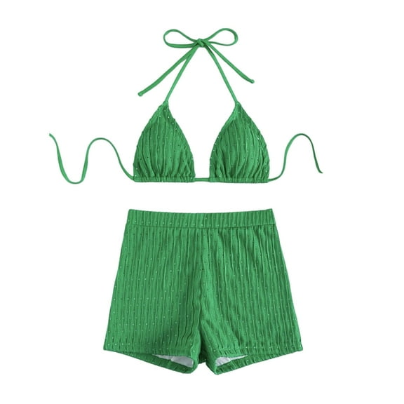 Jesscasday 2Pieces Bathing Suit High Waist Swimsuit with Shorts String Bra-Bikini Set for Women Drawstring Bikini-Set with Boyshort