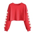 thumbnail image 2 of SGFCWSX Girls Cropped Sweatshirt Fleece Long Sleeve Pullover Top Kids Crew Neck Floral Print Sweatshirts Red Size 6 Years, 2 of 5