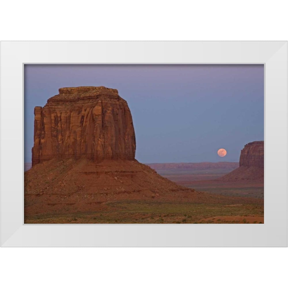 Illg Cathy and Gordon 24x17 White Modern Wood Framed Museum Art Print Titled - UT Full moon rising over Monument Valley